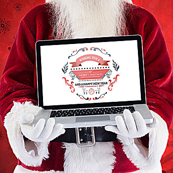 合成效果,图像,圣诞老人,礼物,笔记本电脑,红色,雪花,背景