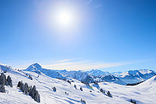 日光,积雪,山景,瑞士