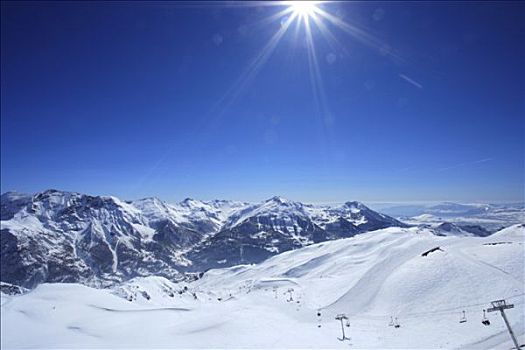 法国,上阿尔卑斯省,滑雪道,全视图