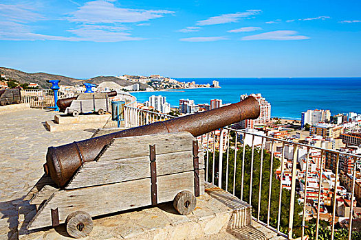 大炮,城堡,上面,俯视,天际线,瓦伦西亚,西班牙