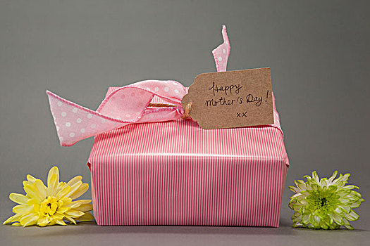 礼盒,高兴,母亲节,卡,花,灰色背景