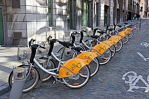 停放,自行车,待租,布鲁塞尔,布拉班特,比利时,欧洲