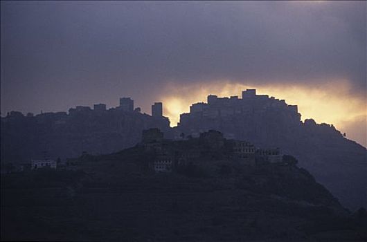 也门,乡村,日落
