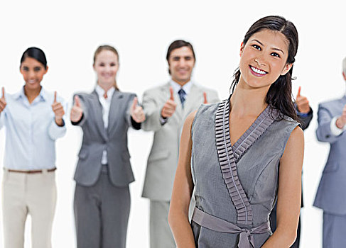 女人,企业团队,后面,竖大拇指