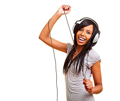 年轻,非洲女人,跳舞,音乐,耳机