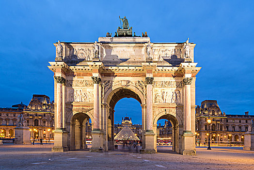 拱形,旋转木马,小,凯旋门,黄昏,后面,卢浮宫,花园,巴黎,法国,欧洲