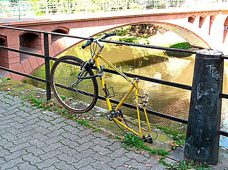 破坏,黄色,自行车,斯特拉斯堡,阿尔萨斯,法国
