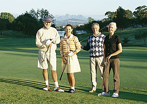 四个,成熟,打高尔夫,绿色,头像