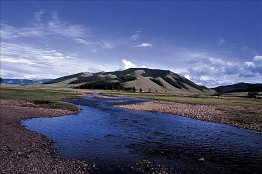 蒙古人,山,全景,蒙古,亚洲