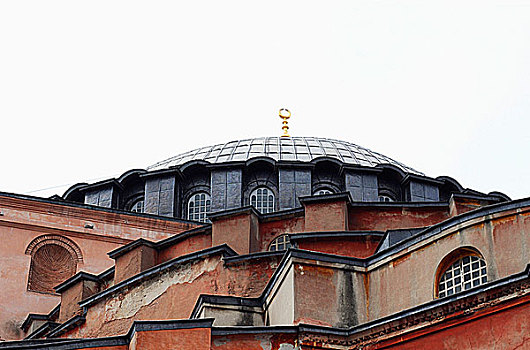 仰视,清真寺,圣索菲亚教堂,伊斯坦布尔,土耳其