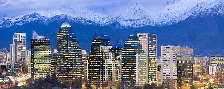 城市天际线,正面,山脉,圣地亚哥,智利