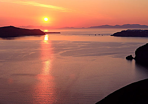 日落,锡拉岛,基克拉迪群岛,爱琴海,希腊,欧洲