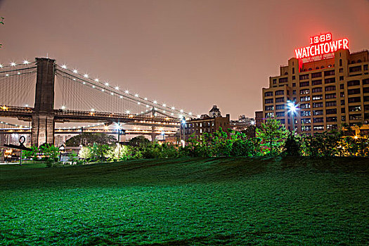 瞭望塔,布鲁克林大桥,夜晚
