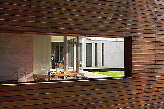 窗户,孔,现代,木质,建筑,平台,桌子,正面,房子