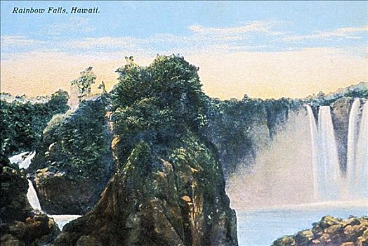 明信片,夏威夷,夏威夷大岛,彩虹瀑布