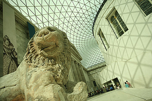 英格兰,伦敦,大英博物馆,狮子,雕塑,玻璃屋顶