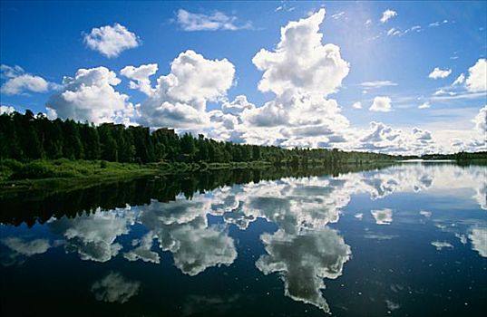 云,反射,表面,水,拉普兰,瑞典
