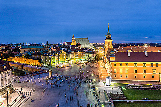 皇家,城堡,柱子,纪念建筑,许多人,晚上,华沙,波兰,欧洲