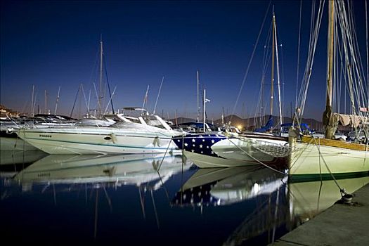 游艇,码头,黄昏,伊比沙岛,巴利阿里群岛,西班牙