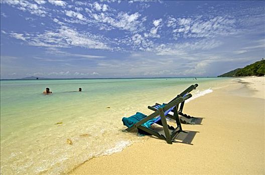 折叠躺椅,海滩,普吉岛,泰国
