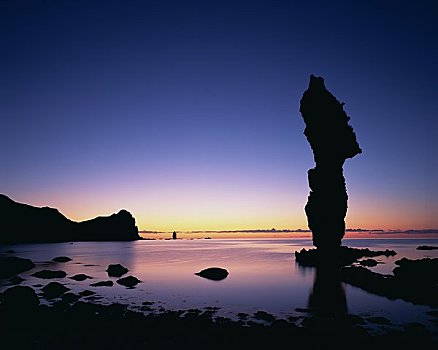 岬角,晚间,风景,石头