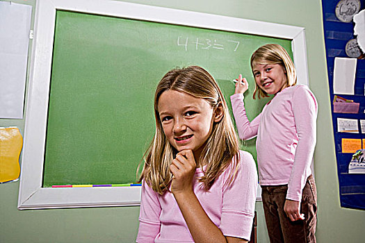 女孩,文字,黑板,教室