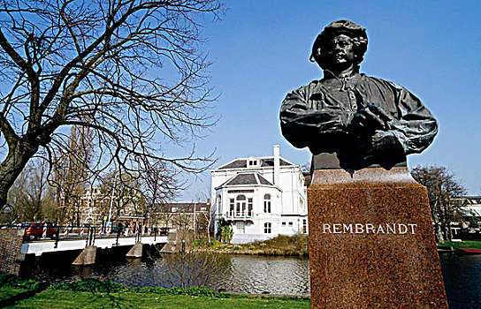 纪念建筑,一个,运河,莱顿,荷兰南部,荷兰,欧洲