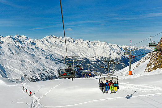 滑雪,缆车,厄茨泰,提洛尔,滑雪区,奥地利,欧洲