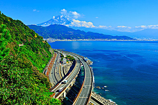世界文化遗产,汽车,湾,国家,公路,一个,线条,山,富士山