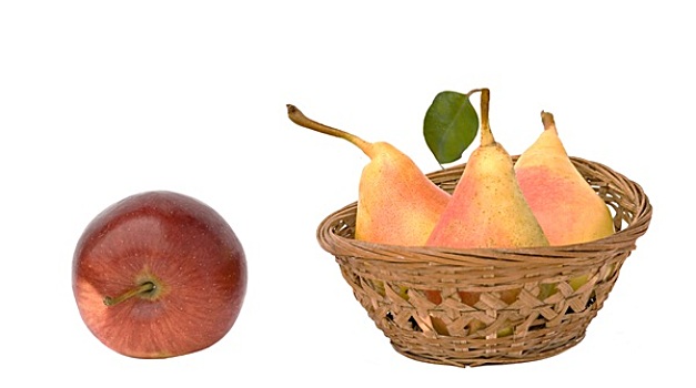 三个,梨,篮子,红苹果