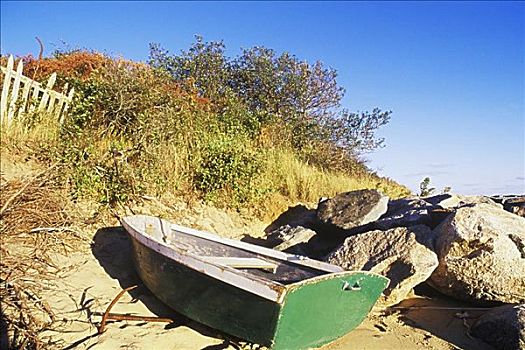 划桨船,靠近,石头,海滩,科德角,马萨诸塞,美国