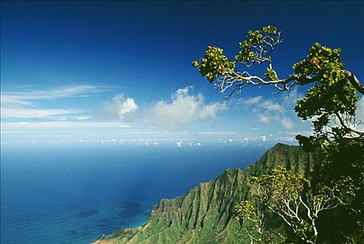 夏威夷,考艾岛,纳帕利海岸,卡拉拉乌谷,悬崖,海洋