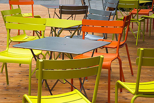 彩色,椅子,桌子,校园,公园,底特律,密歇根,美国,北美