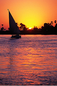 三桅帆船,尼罗河,日落,路克索神庙,埃及