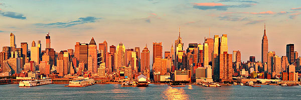 纽约,摩天大楼,市景,日落