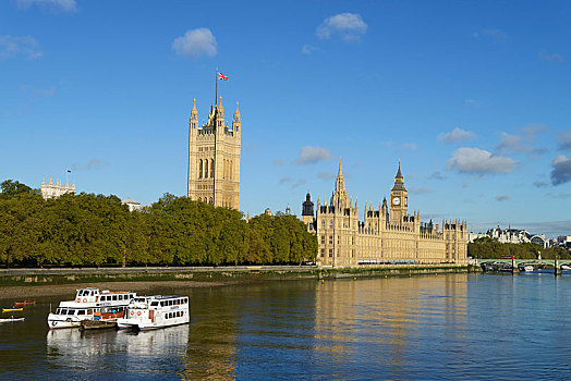 泰晤士河,威斯敏斯特宫,议会大厦,大本钟,伦敦,英格兰,英国,欧洲