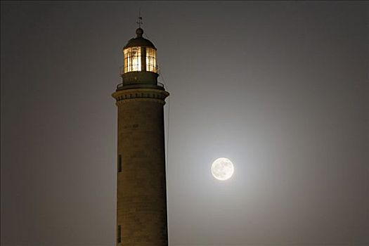 灯塔,法若,满月,大卡纳利岛,西班牙
