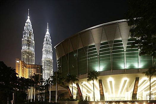 夜晚,双子塔,吉隆坡,马来西亚