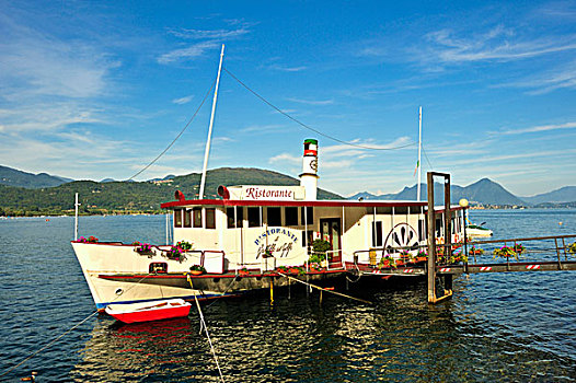 划船,蒸汽船,船,餐馆,马焦雷湖,意大利,欧洲