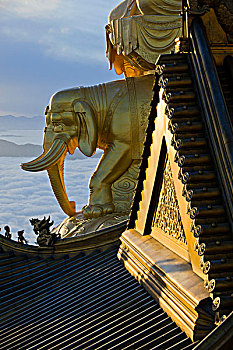金色,大象,雕塑,峨嵋,山,四川,中国,亚洲