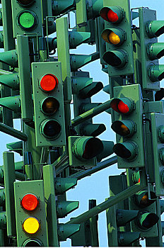 红绿灯,金丝雀码头,伦敦,英国