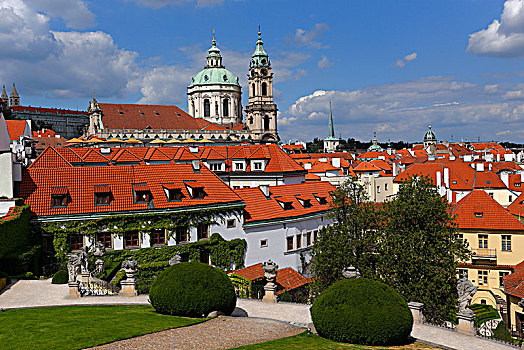 远眺,花园,尼古拉斯,教堂,小,区域,布拉格,捷克共和国,欧洲