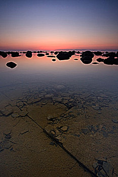 石头,日落,天空,上方,休伦湖,安大略省