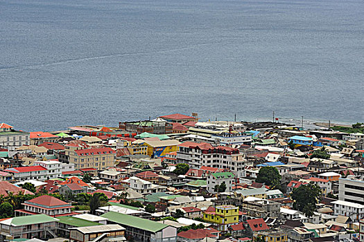 dominica,roseau,view,over,colorful,houses,of,center,town