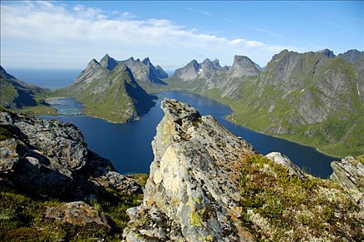 石头,正面,山脉,峡湾,罗弗敦群岛,挪威
