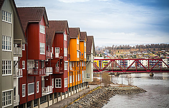 建筑,彩色,木屋,小,挪威,城镇