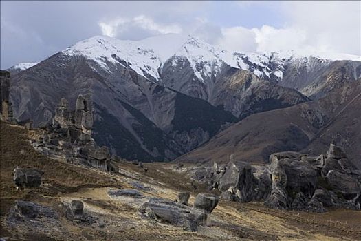 灰色,岩石,风景,城堡,山,乡村,坎特伯雷,南岛,新西兰