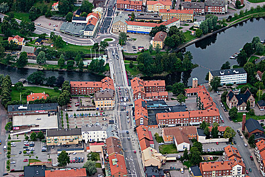 航拍,城镇,瑞典