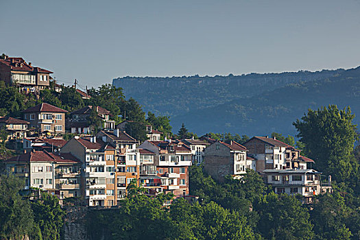 保加利亚,中心,山,大特尔诺沃,俯视图,老城