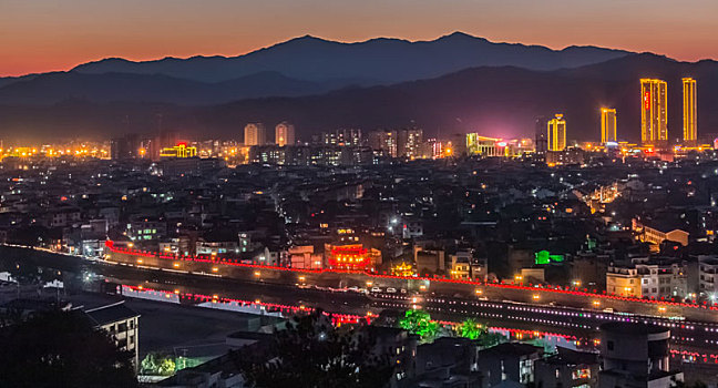 福建省长汀县都市建筑风光景观